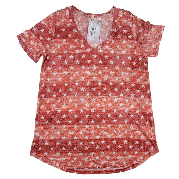 BiBi T-Shirt Red White Star Print V-Neck Slim Womens/Jrs Small New with Tags - Picture 1 of 5